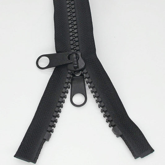 Leekayer 2PCS #10 48 Inch Heavy Duty Zippers for Sewing Separating Large Plastic Zippers Black Tape with Double Pull Tab Slider, Sleeping Bag, Boat, Canvas, Cover, Trampoline, Dog Bed,Tent (48" 2pcs)
