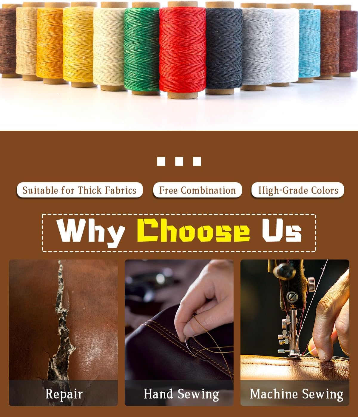 218 Yards Upholstery Thread, Heavy Duty Waxed Thread for Hand Sewing, Sewing Kit with 9 Upholstery Needles for Hand Stitching Bookbinding Repair Canvas