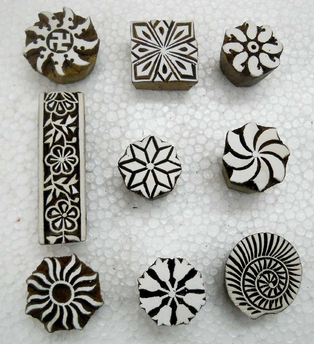 Pack of Nine Wooden Block Stamps/ Tattoo/ Indian Textile Printing Blocks