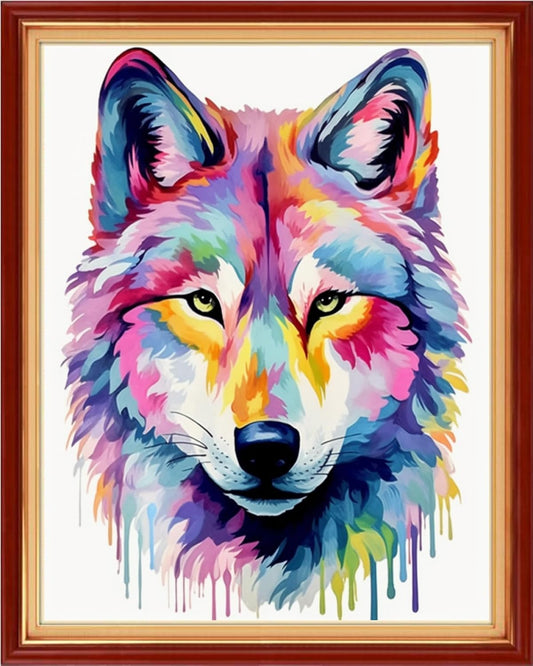 Magxvouy Cross Stitch Kits Stamped Full Range of Embroidery Kits,Cross Stitch Patterns Needlework Kits for Beginners 11CT Printed Kits&Colorful Wolf 16x20 inch