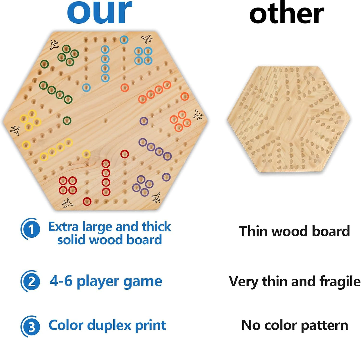 Large Size 20 inches Wood Wahoo Marble Board Game 2 Sided 4-6 Player for Friends and Family Party,Classic Stragecy Trouble Game with 6 Dices,24 Marbles