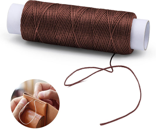 0.55 mm 54 Yards Leather Thread for Sewing, Round Waxed Thread for Stitching, Bookbinding, Bracelet, Braiding (Dark Khaki)