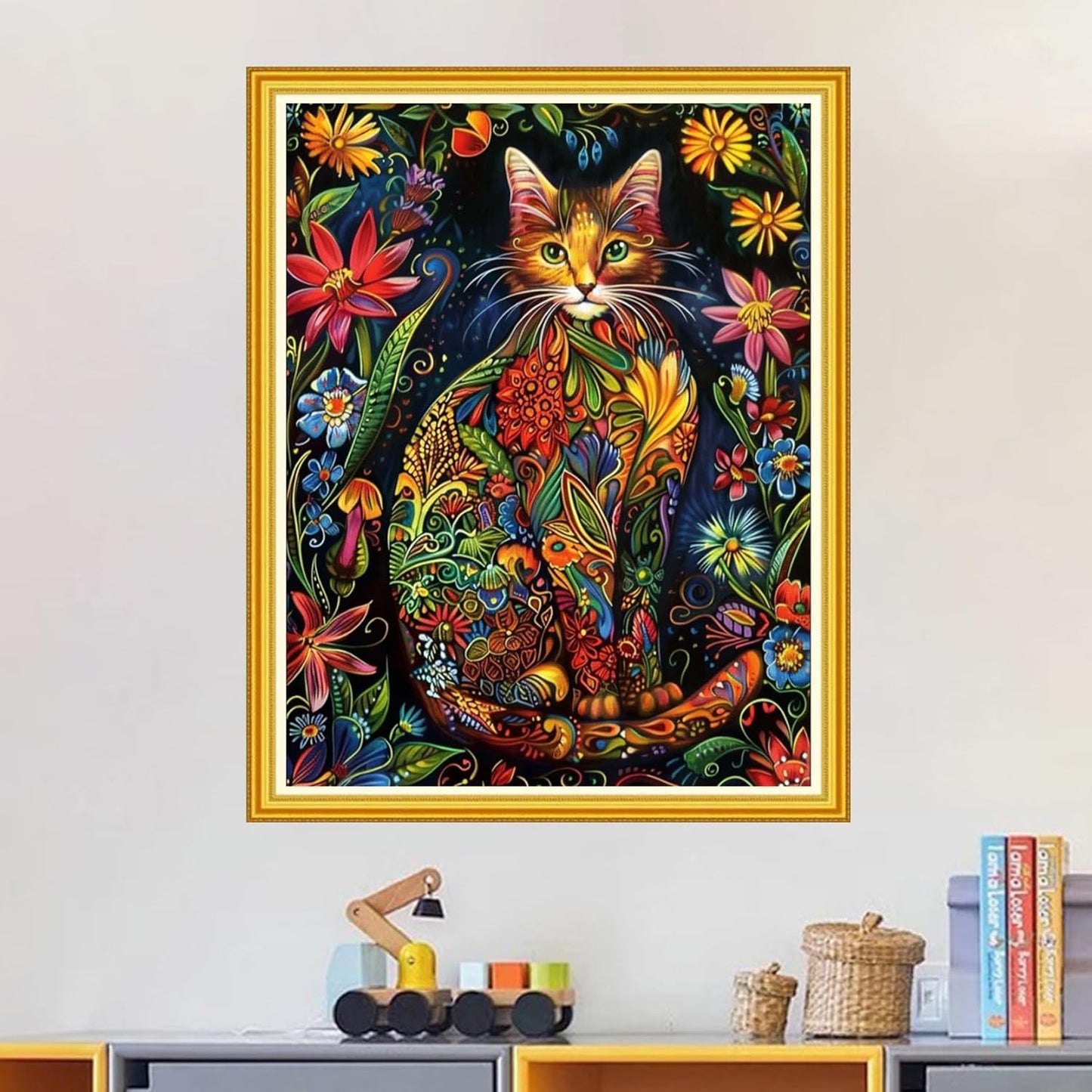 Magxvouy Cross Stitch Kits Stamped Full Range of Embroidery Kits,Cross Stitch Patterns Needlework Kits for Beginners 11CT Printed Kits&Cat Flowers 16x20 inch