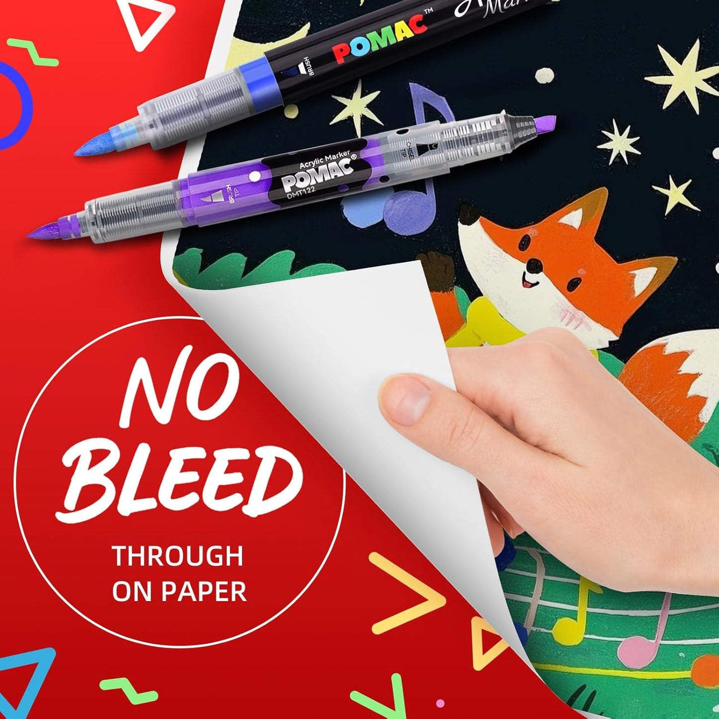 POMAC Acrylic Paint Markers Pens 12 Assorted Colors, Water-Based Paint Markers Brush Tip, No-Bleed Liquid Acrylic Marker Pens Waterproof for Fabric, Canvas, Rock, Glass, Wood, DIY Crafts, Art Supplies