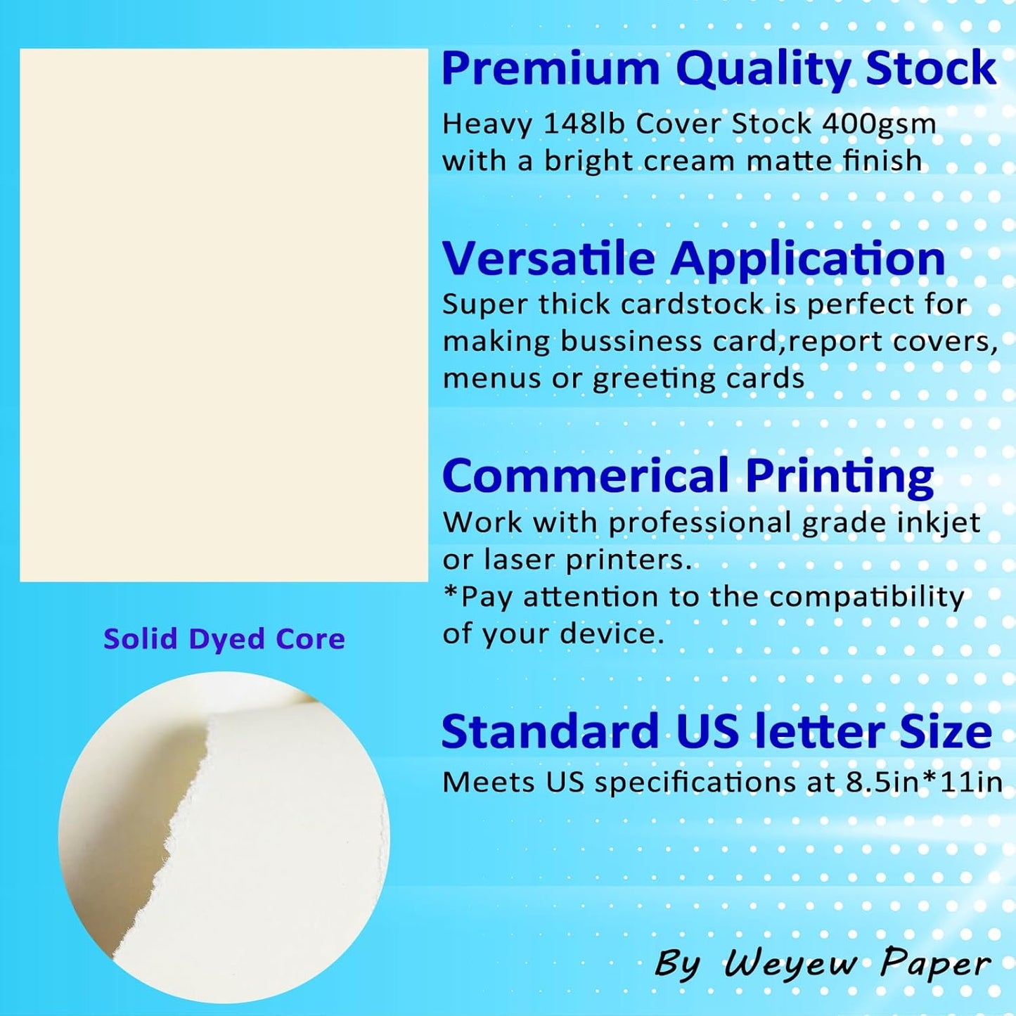 50 Sheets 148lb Cream Cardstock, 8.5" x 11", Premium Heavyweight Card Stock Blank Invitation Paper Greeting Cards DIY Craft Card Making, 148LB Cover 400 GSM