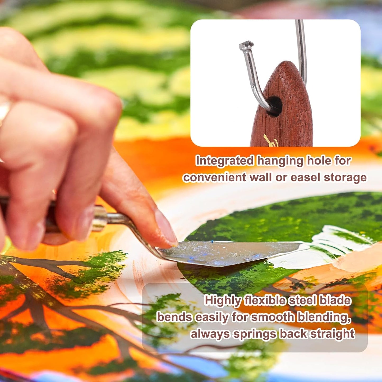 MECCANIXITY Pack of 1 Palette Knife No.8, 7.8" Long Palette Knives with Stainless Steel Flexible Spatula Pallet Knife and Wood Handle for Scraping, Mixing, Oil Acrylic Painting Canvas