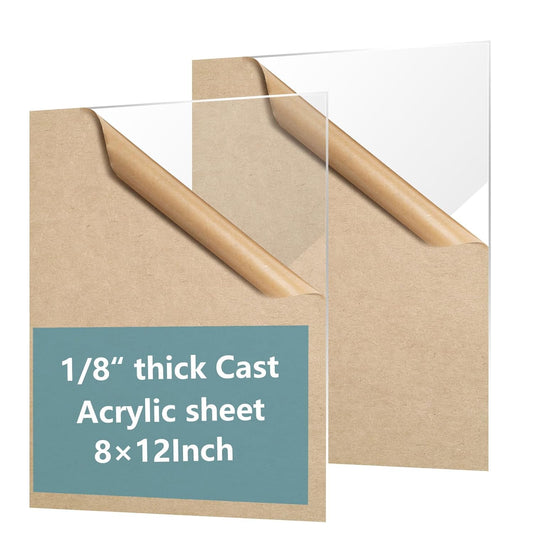 2 Pack Clear Acrylic Sheets for Laser Cutting 1/8inch Thick 8×12in Plexiglass Sheets for Craft Easy-Process Transparent Plastic Blanks Sheets with Protective Paper for Picture Frames