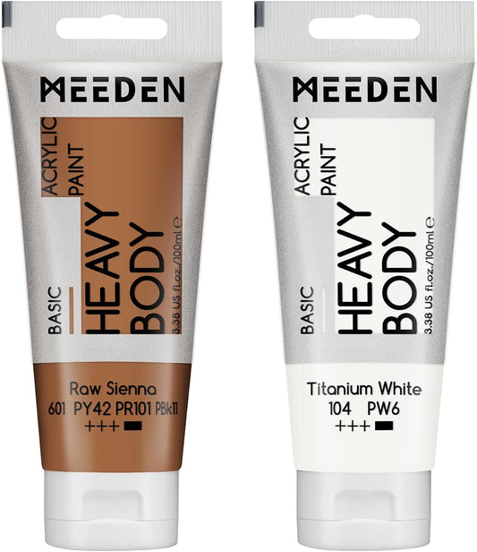 MEEDEN Acrylic Paint Raw Sienna: Bundled with Titanium White Color - 100ml/3.38oz x 2 Bulk Heavy Body Acrylic Paint Tubes for Art Craft Painting