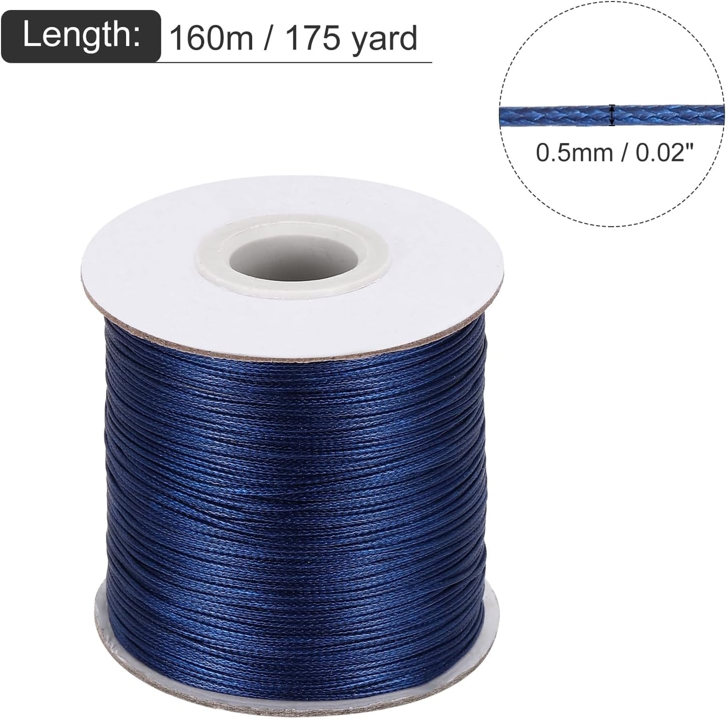 MECCANIXITY Waxed Cord 0.5mm Waxed Polyester Cord 175 Yard Wax String for Bracelet Making, Necklaces, Beading, Jewelry Making and DIY Crafts(Navy Blue)