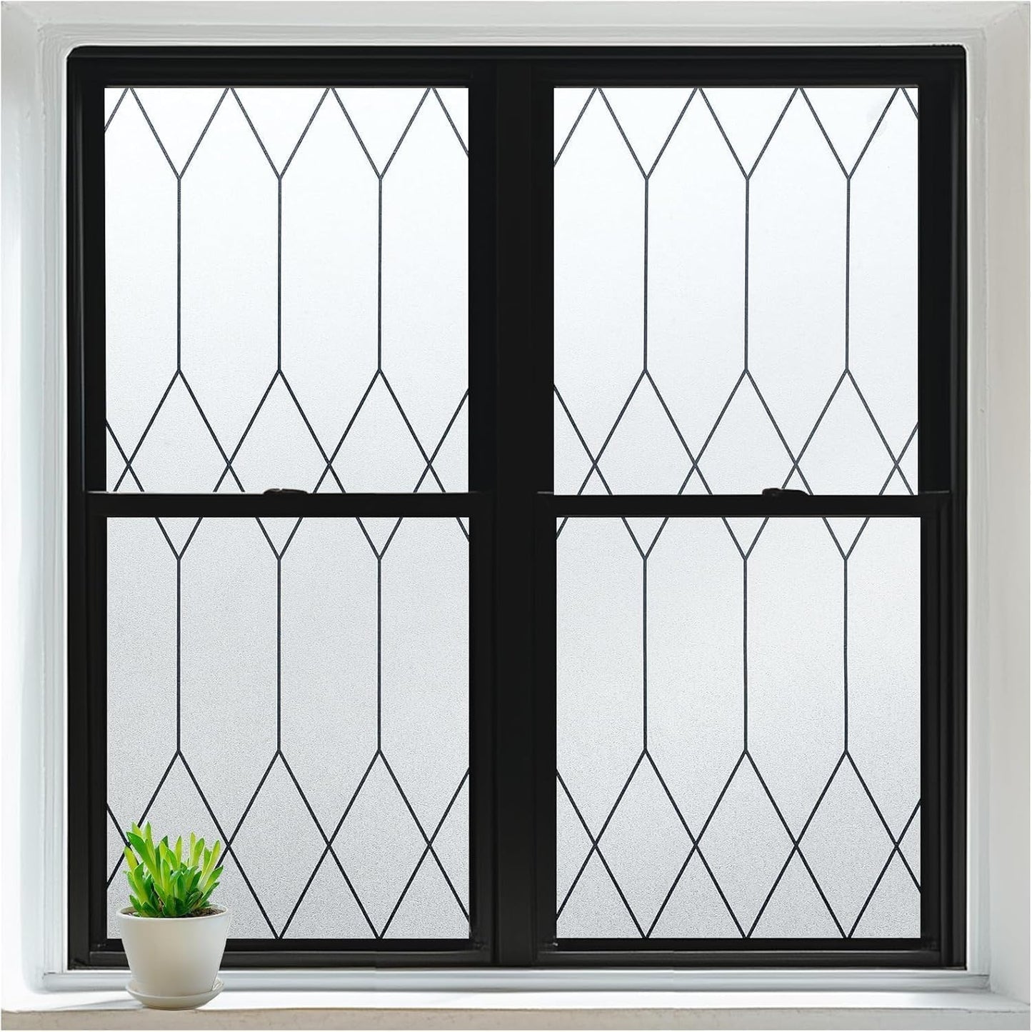 rabbitgoo Window Privacy Film for Glass Windows, Frosted Glass Cling with Decorative Moroccan Lattice, Removable Heat Control Sun Blocking Door Covering Sticker for Home Bathroom, 17.5 x 157.4 inches