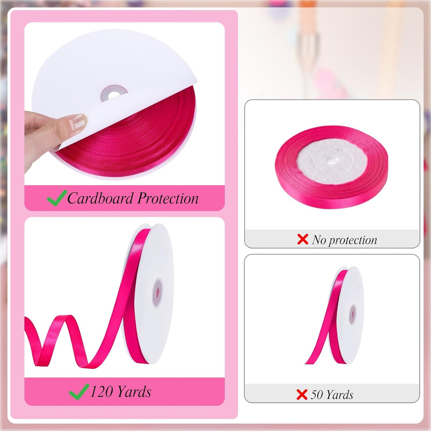 120 Yards Hot Pink Ribbon 3/8 Inch Thin Pink Satin Ribbon for Christmas Gift Wrapping Wedding Bride Bracelet Hair Bows DIY Crafts Bags Balloon String