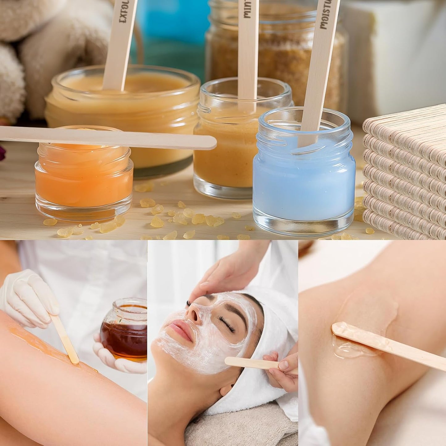 300PCS Wooden Sticks for Craft, 3 Sizes (2.5",4.5",6") Natural Wood Sticks Popsicle for Ice Cream Waxing Hair Removal and Wax Supplies Stir Classroom Art DIY Paint Craft Project Tongue Depressors