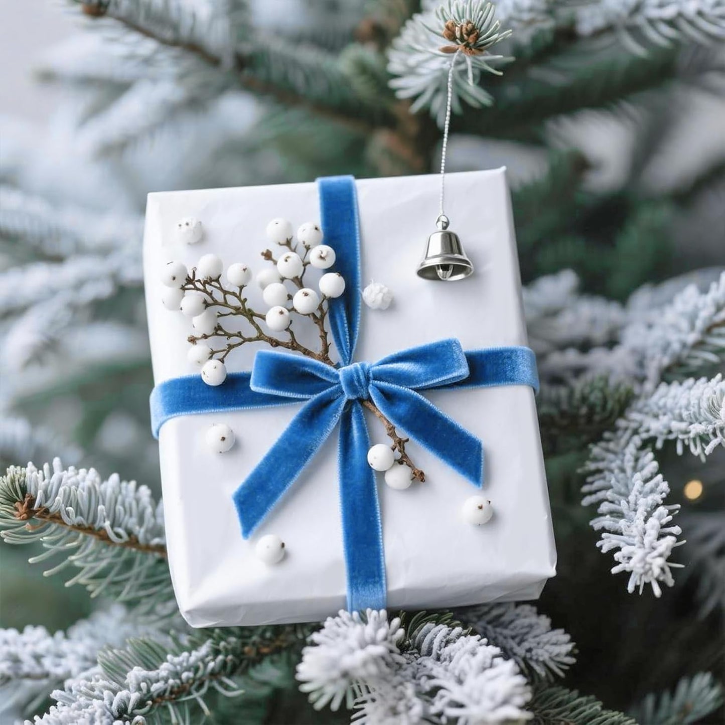 LaRibbons Thin Velvet Ribbon 3/8 Inch x 25 Yards, Dusty Blue Velvet Ribbon for Christmas Tree, Gift Wrapping, Wreath Bow, Outdoor Decoration