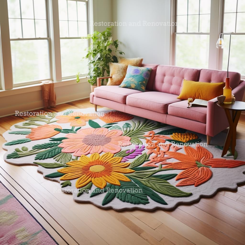 Handmade Wool Floral Area Rug for Living Room | Elegant Flower Garden Design, Soft, Thick and Durable | Bedroom, Dining Room & Home Decor Carpet (9' x 12', Floral G)