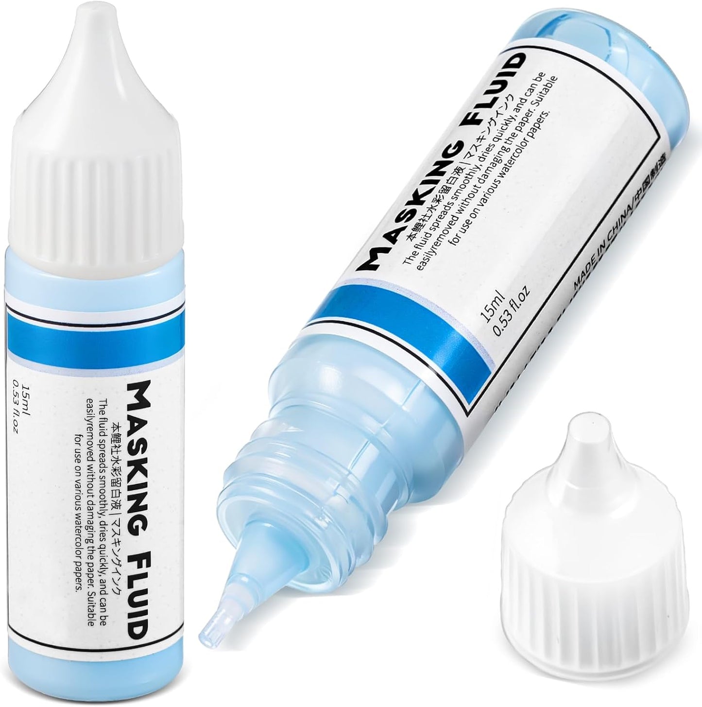 2 Pcs Masking Fluid for Watercolor Painting, 15ml Capacity Bottle with 3mm Applicator Nozzle, Masking Fluid Pen for Various Art Projects Watercolor Ink(Blue)