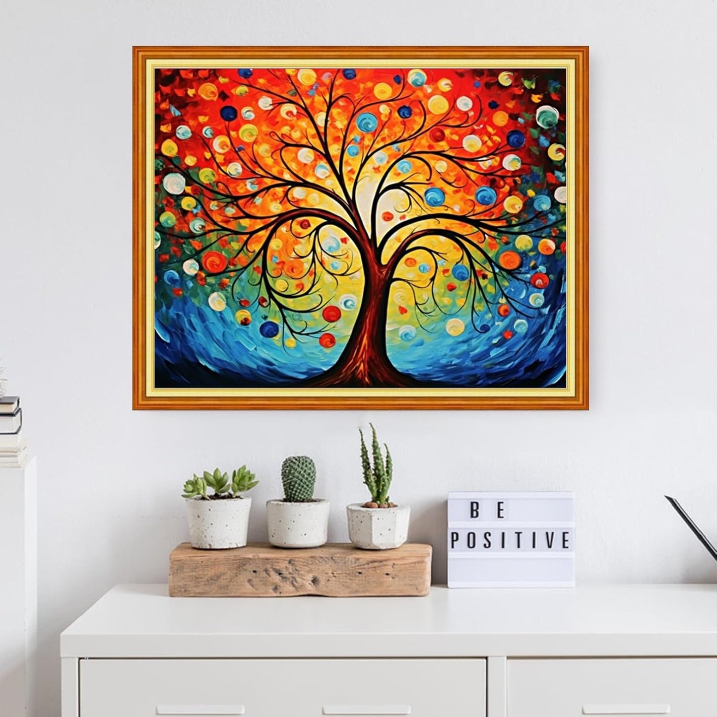 Dooxvey Cross Stitch Kit for Adults Beginners - Stamped Needlepoint Embroidery Kit, 11CT Pattern Colorful Magic Tree, 16x20 Inch