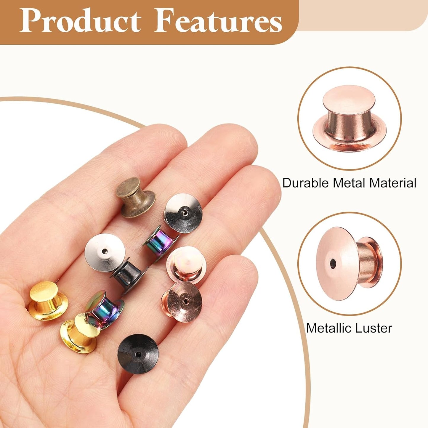 uxcell 30Pcs Metal Locking Pin Backs, Pin Keepers Locking Clasp Flat Head Clamp Needle Back Lock for DIY Brooch Crafts Badges Enamel Lapel, Rose Gold