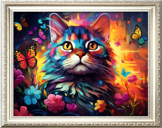 Leczany Cross Stitch Stamped Kit for Adults or Kids - Colorful Cat | DIY Embroidery Starter Patterns Craft Kit Needlepoint for Beginner | 11CT, 3 Strands | 17.7x12.6 inches