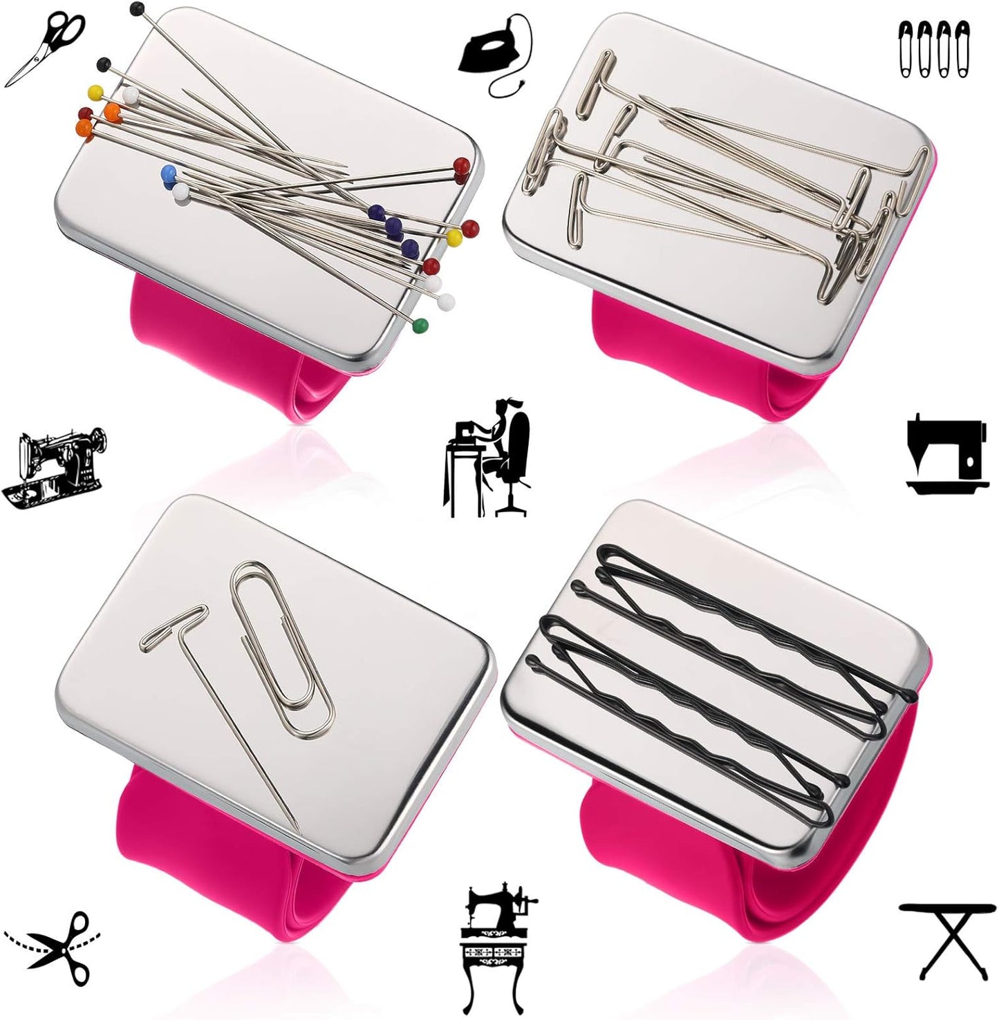 Magnetic Wrist Sewing Pincushion with 100 Pieces 1.5 Inch Ball Head Sewing Pins Set Wrist Magnetic Pin Holder Gift Supplies(Rose Red)