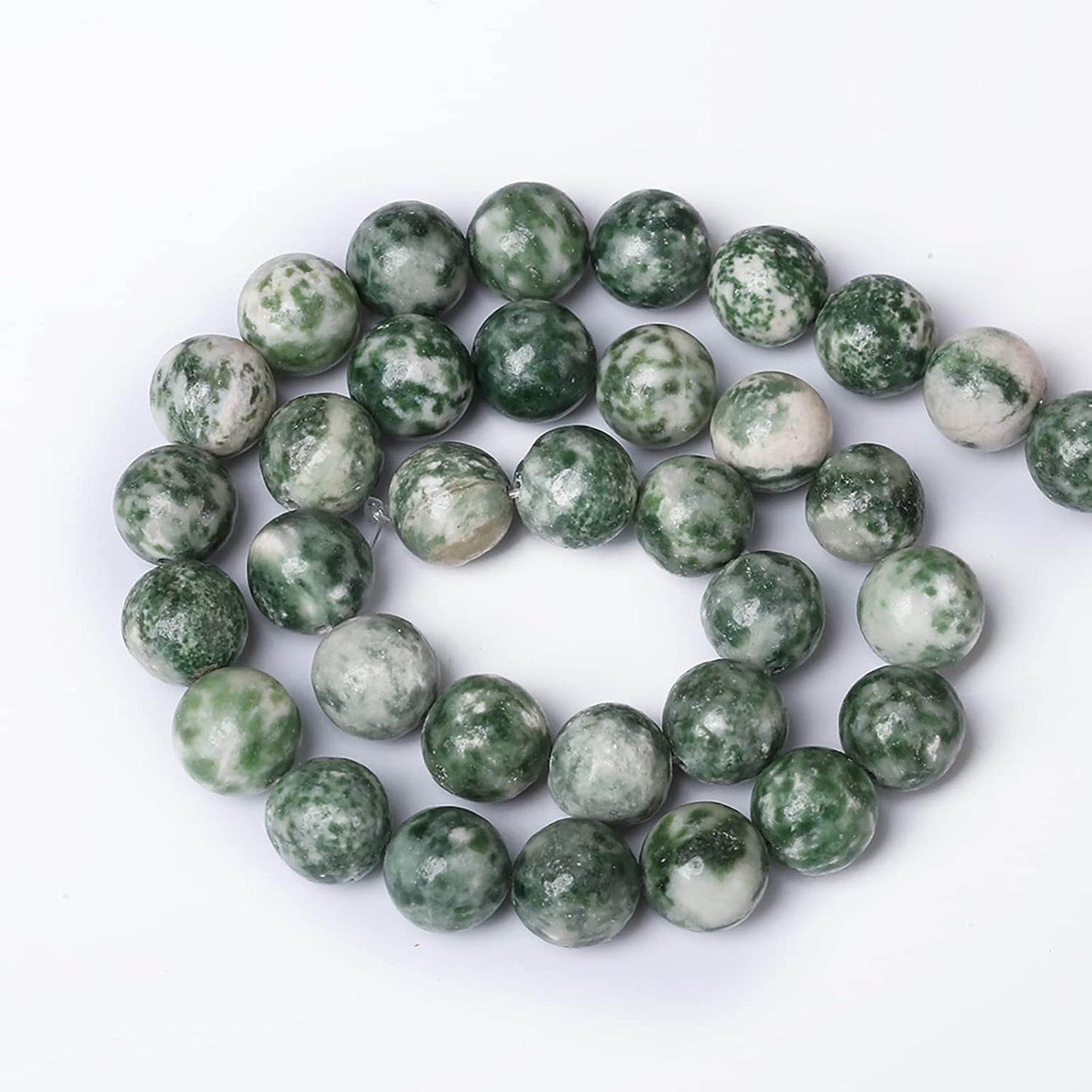 60pcs 6mm Natural Green Spot Stone Stone Beads for Jewelry Making Loose Spacer Round Beads DIY Bracelets Necklaces 15" (6mm, Green Spot Stone)