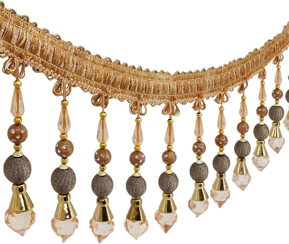 3yards Beading Fringe Trimming Long Beads Tassel Curtain Trim Ribbon Trim for Cover Edge Decorative (Orange)