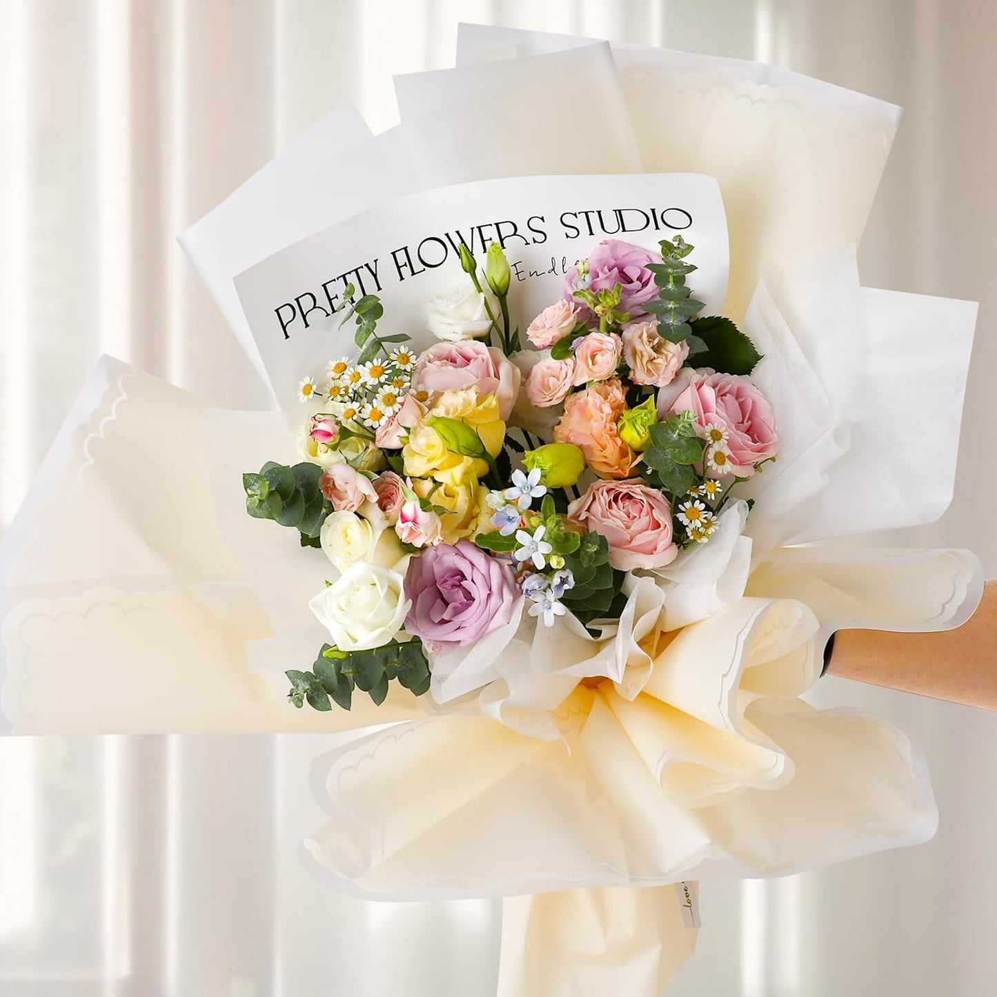 FUHITIM 20 Sheets Flower Wrapping Paper - Waterproof Floral Bouquet Wrapping Paper, Florist Supplies Packaging Paper for Wedding Birthday Gift DIY Crafts (Light Yellow)