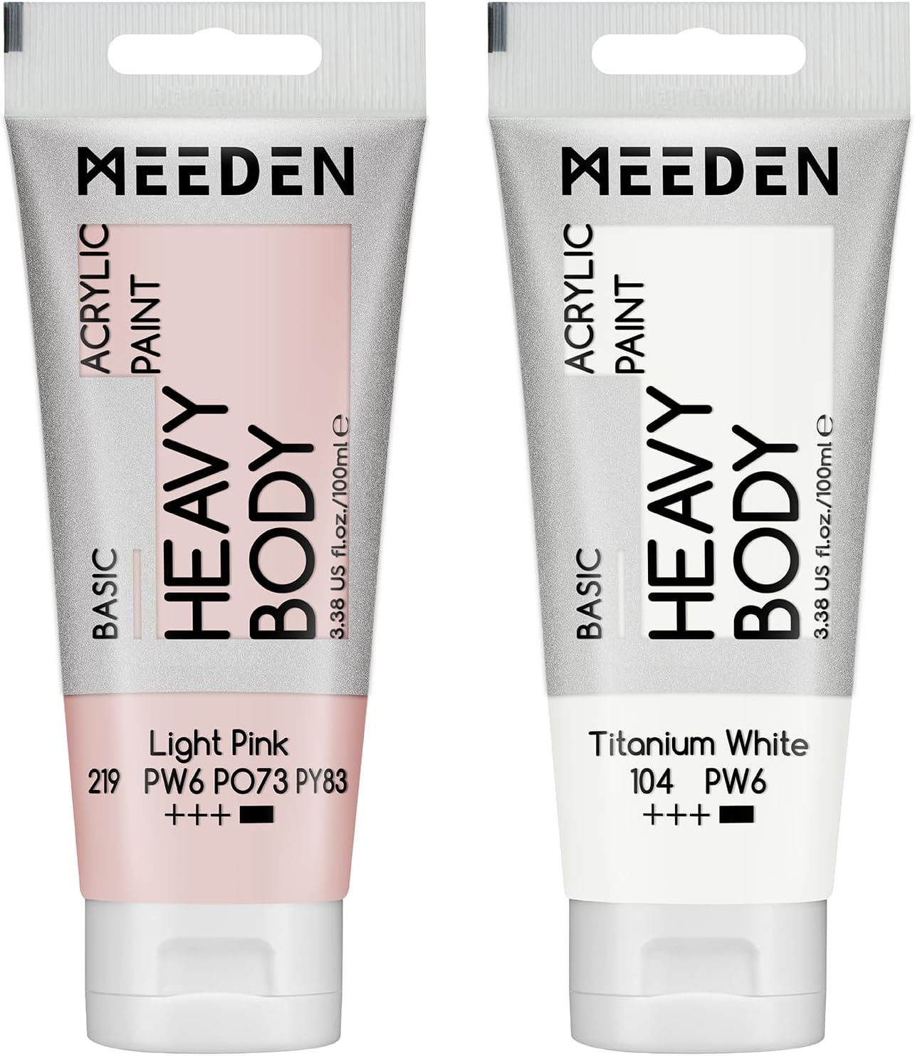 MEEDEN Acrylic Paint Light Pink: Bundled with Titanium White Color - 100ml/3.38oz x 2 Heavy Body Acrylic Paint Tubes for Art Craft Painting