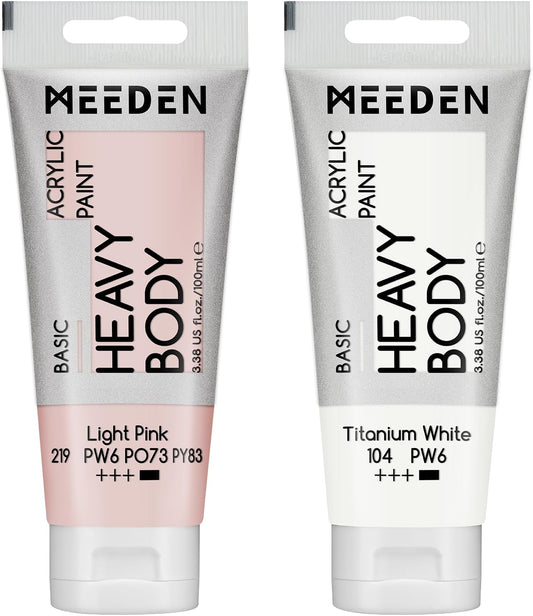 MEEDEN Acrylic Paint Light Pink: Bundled with Titanium White Color - 100ml/3.38oz x 2 Heavy Body Acrylic Paint Tubes for Art Craft Painting