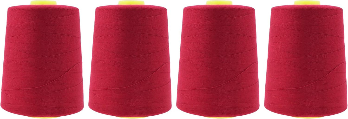 Mandala Crafts 4 Pack of Serger Threads Cones Spools - 20S/2 24000 Yards Polyester Cranberry Threads for Sergers Machine and Overlock Quilting Sewing Machine