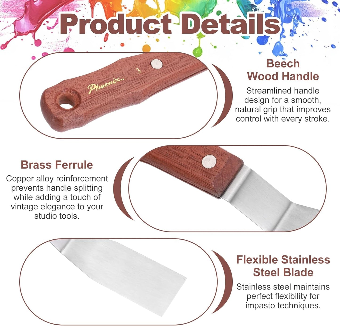 MECCANIXITY Pack of 1 Large Palette Knife No.3, 9.3" Long Palette Knives with Stainless Steel Flexible Spatula Pallet Knife and Wood Handle for Scraping, Mixing, Oil Acrylic Painting Canvas