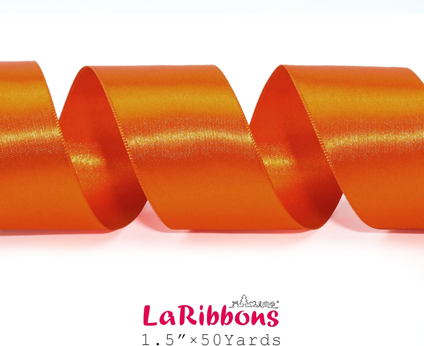 LaRibbons Orange Satin Ribbon 1 1/2 Inch 50 Yards Luxury Double Faced Russet Orange Silk Ribbon for Flower Bouquet Crafts Gift Wrapping Wedding Fall Decoration