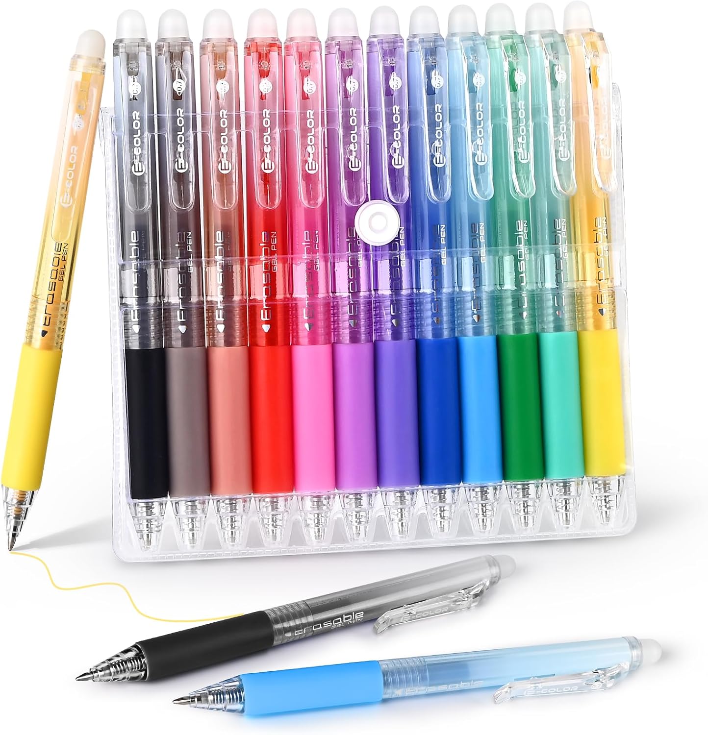 BAYTORY 12Pcs Colored Erasable Gel Pens, Fine Point 0.7mm, Retractable Assorted Colors Pen with Eraser, Smooth Writing Erasable Pens for Drawing Crossword Puzzles