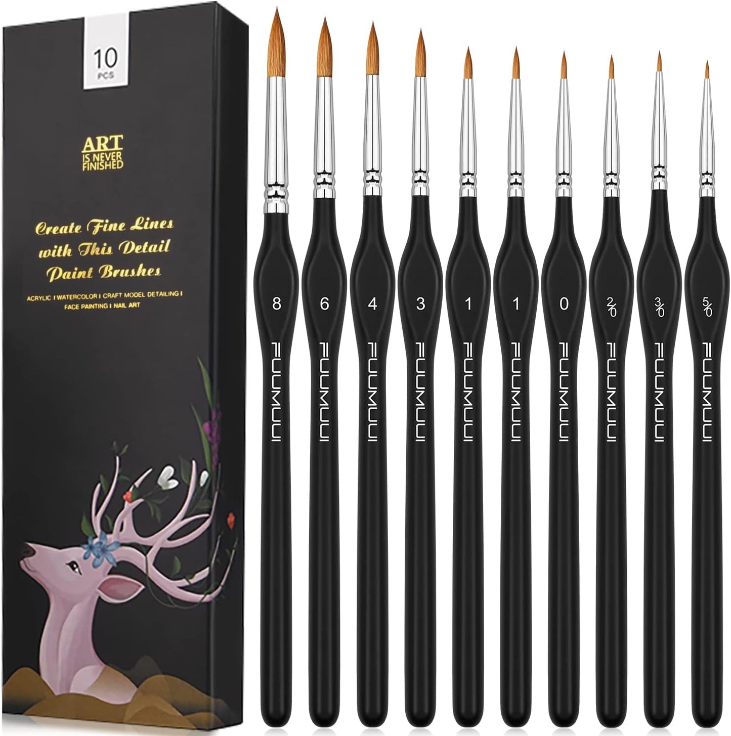Kolinsky Sable Watercolor Brushes, 10pcs Sable Detail Paint Brush Set Will Keep a Fine Tip Point and Spring for Watercolor Acrylic Gouache, Miniature, Nail Art & Models