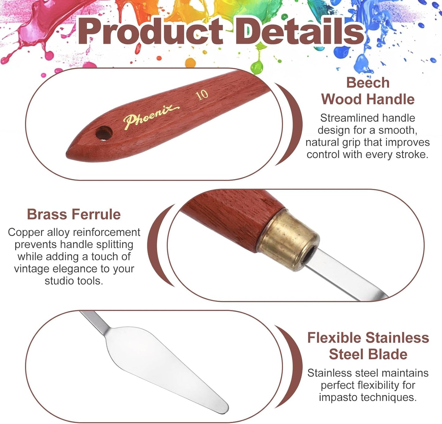 MECCANIXITY Pack of 1 Palette Knife No.10, 8.2" Long Palette Knives with Stainless Steel Flexible Spatula Pallet Knife and Wood Handle for Scraping, Mixing, Oil Acrylic Painting Canvas