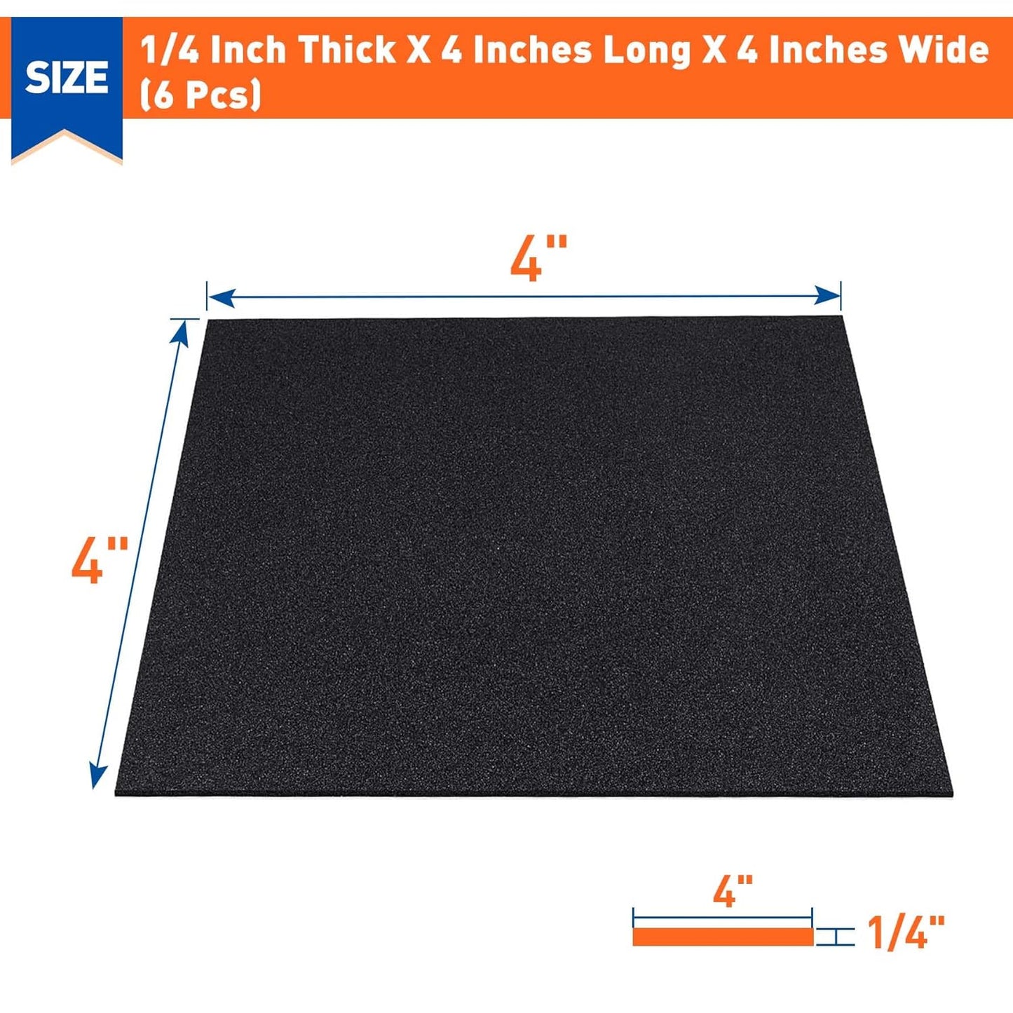 MAGZO 6Pcs Adhesive Foam Padding 1/4 in Thick X 4 in X 4 in,Closed Cell Foam Sheets Neoprene Rubber Self Stick Pads Anti Vibration Pads,Black (4in x 4in x 1/4in, 6Pcs)