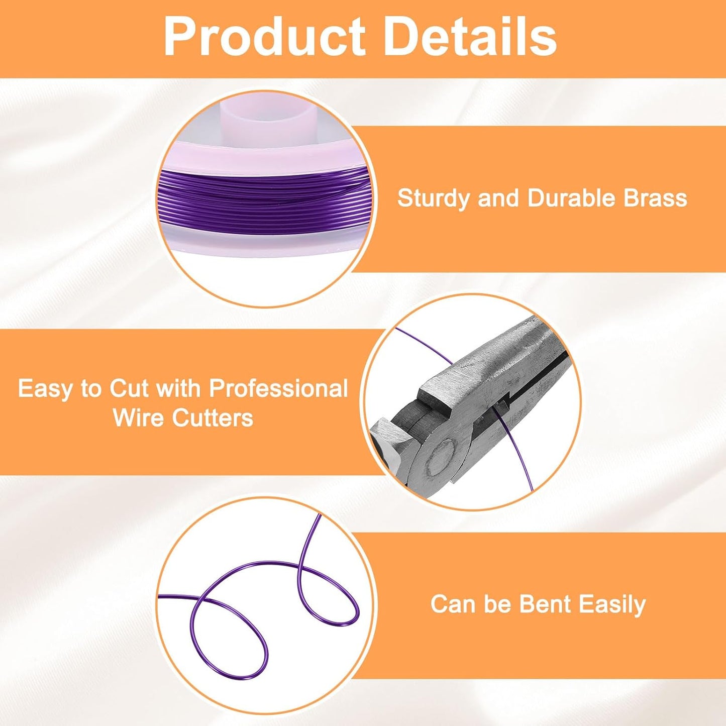 HARFINGTON 13ft Jewelry Wire, 22 Gauge (0.6mm) Brass Craft Soft Metal Tarnish Resistant Copper Beading Wire for Jewelry Making Supplies Crafting, Purple