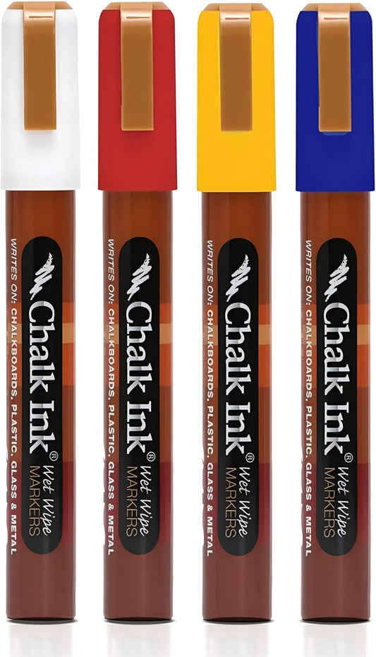 Chalk Ink Chisel Tip Wet Wipe Chalk Markers (6mm, Classic, 4 Pack)