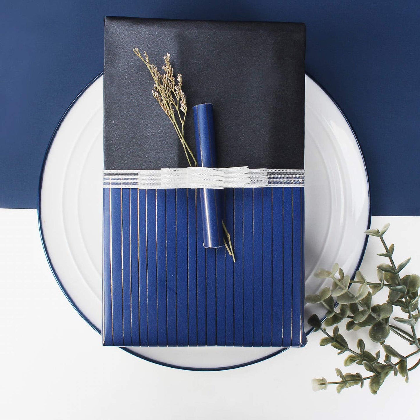 WRAPAHOLIC 30 Inch Navy Wrapping Paper - Jumbo Roll Gold and Navy Print with Cut Lines for Christmas, Birthday, Holiday, Father's Day, Baby Shower - 4 Rolls - 30 Inch x 120 Inch Per Roll