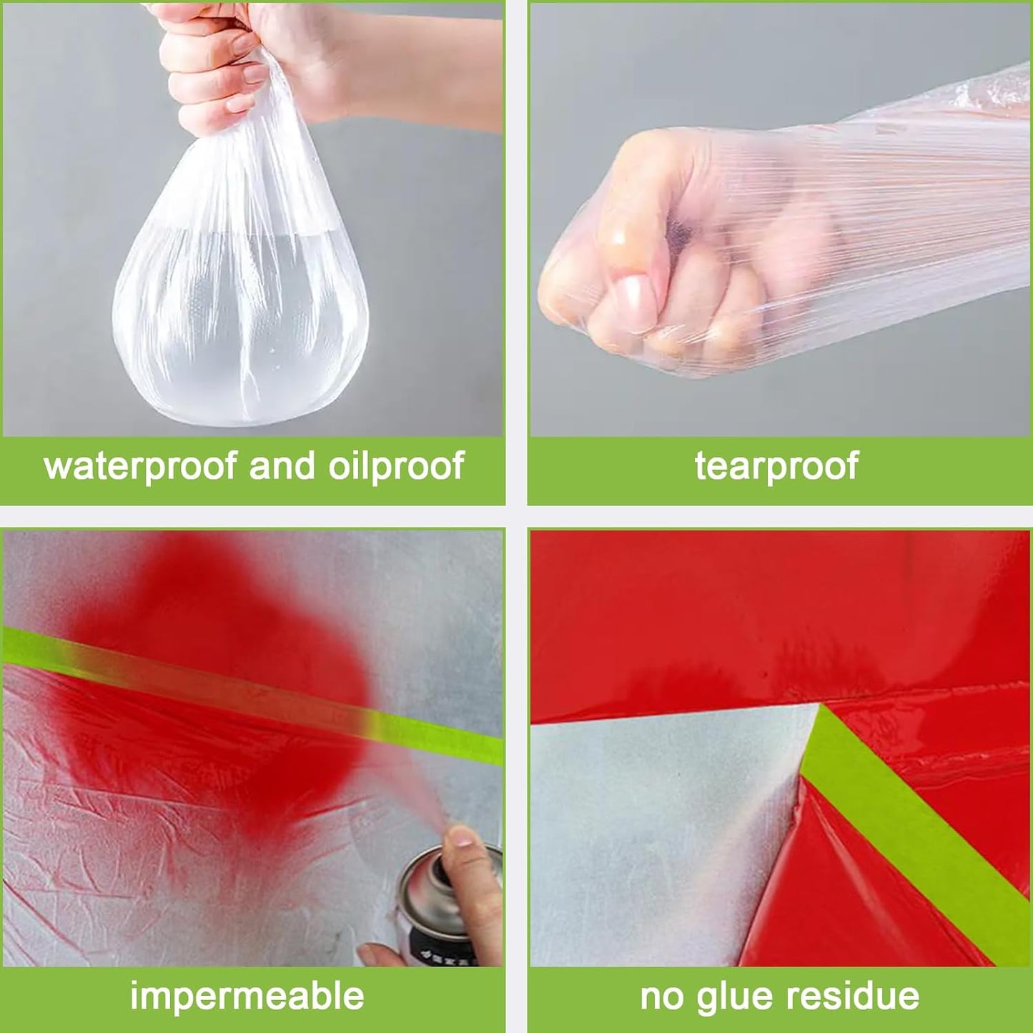 Pre-Taped Masking Film-55inx65ft Tape and Drape Painters Paper Rolls, Plastic Painting Film for Automotive Painting Covering （Masking Film:3rolls,Tape:2rolls）