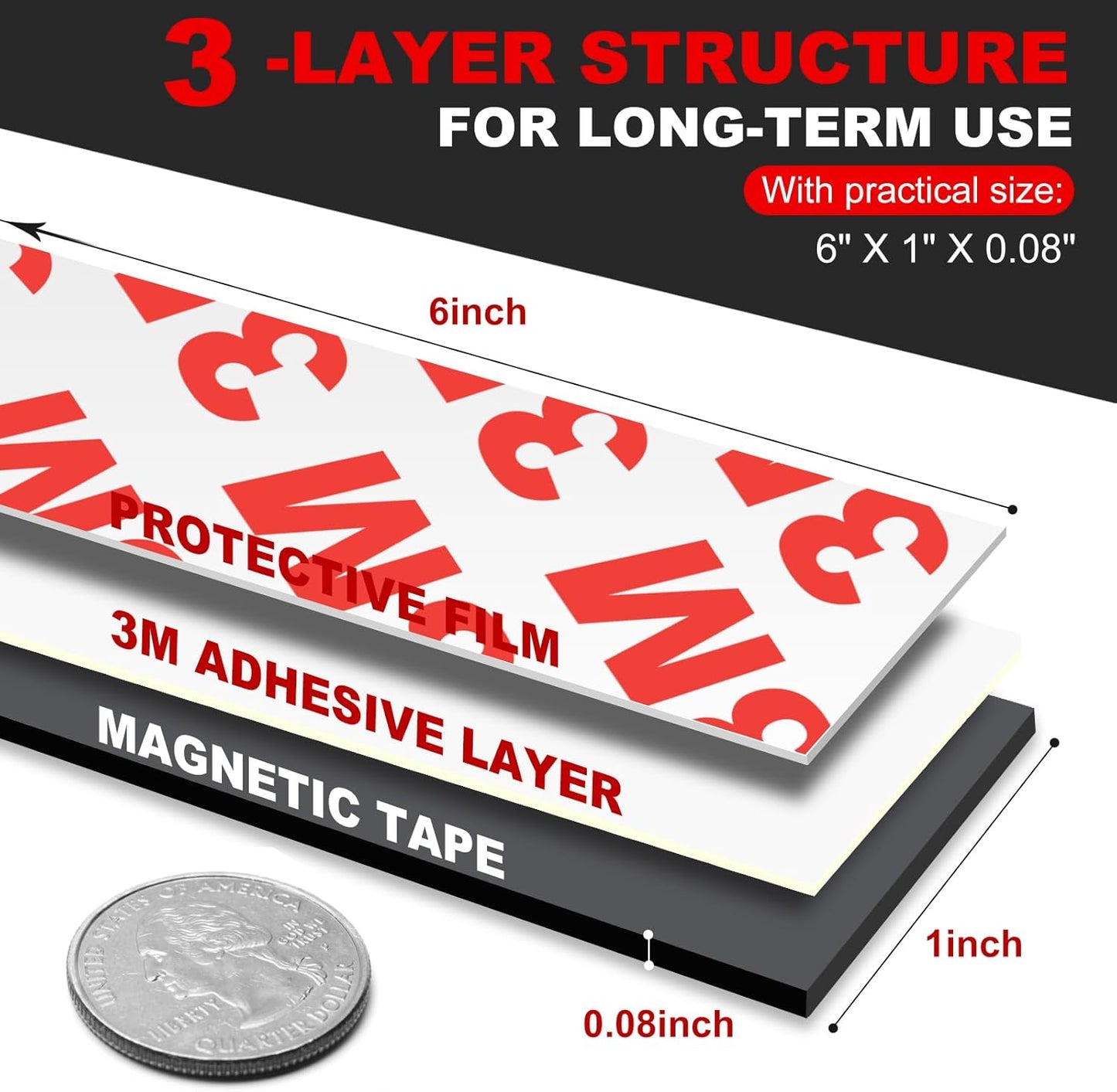 Magnetic Strip, Flexible Magnetic Strips with Adhesive Backing (10 Pack, 6" x 1") Strong Sticky Magnetic Tape for Kitchen, Garage and Garden - Adhesive Knife Magnet Tape Strip Holder Strip for Wall