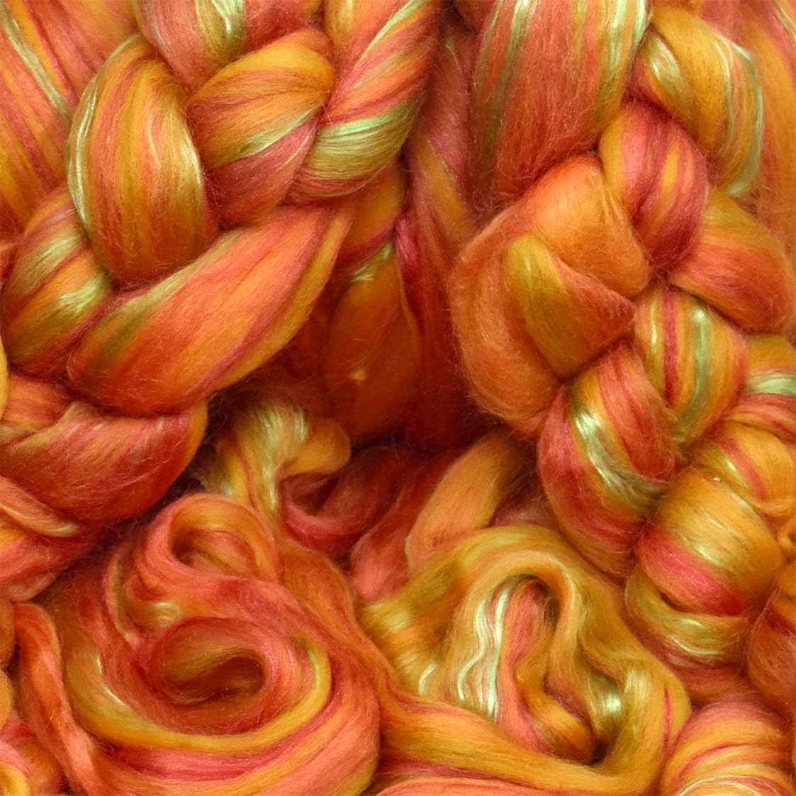 Living Dreams Yarn Merino Silk Luxe Tonal Designer Blend. Superfine Merino, Mulberry, Tussah Silk. Top Roving for Spinning or Felting. Saffron Serenade 4oz