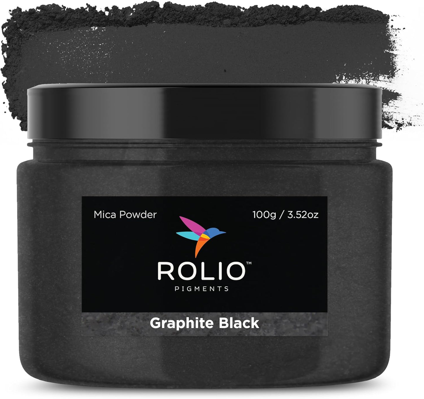 Rolio Premium Black Mica Powder - Graphite Black (100G / 3.5 oz) - 1 Jar of Black Mica Powder for Epoxy Resin, Dye, Soap Making, Nail Polish, Paint, Candle Making, Bath Bombs, Slime