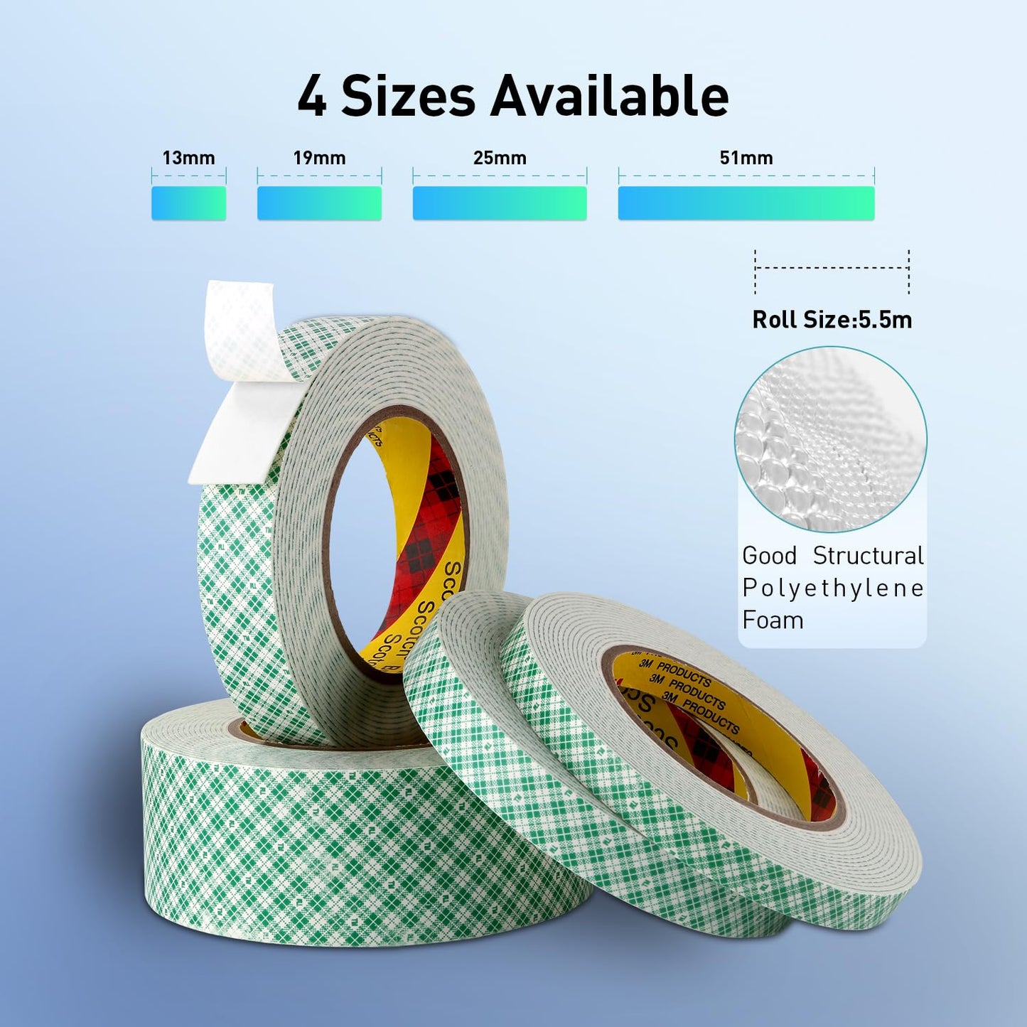 Double Sided Tape Foam Tape 3/4" x 18Ft Made of 3M High Shear Adhesive Mounting Tape with High Temperature Resistance for Interior Exterior Mounting Applications and Home Office Deco (Pack of 2)