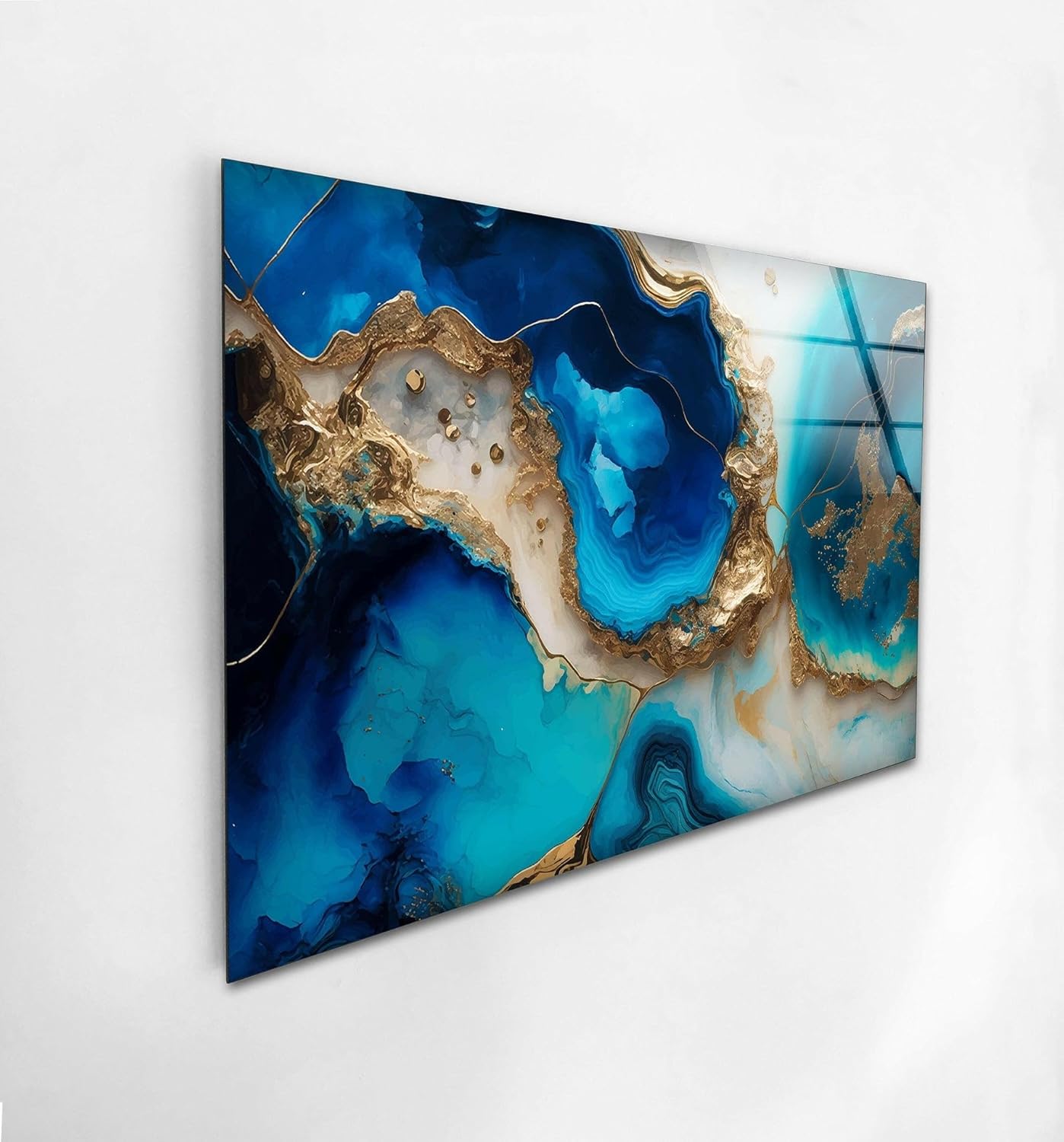 My Photostation.com 35.5Wx30H'' Blue Alcohol ink Glass Wall ArtTempered Glass Printing Wall Decor Large Wall Art Wall Hangings
