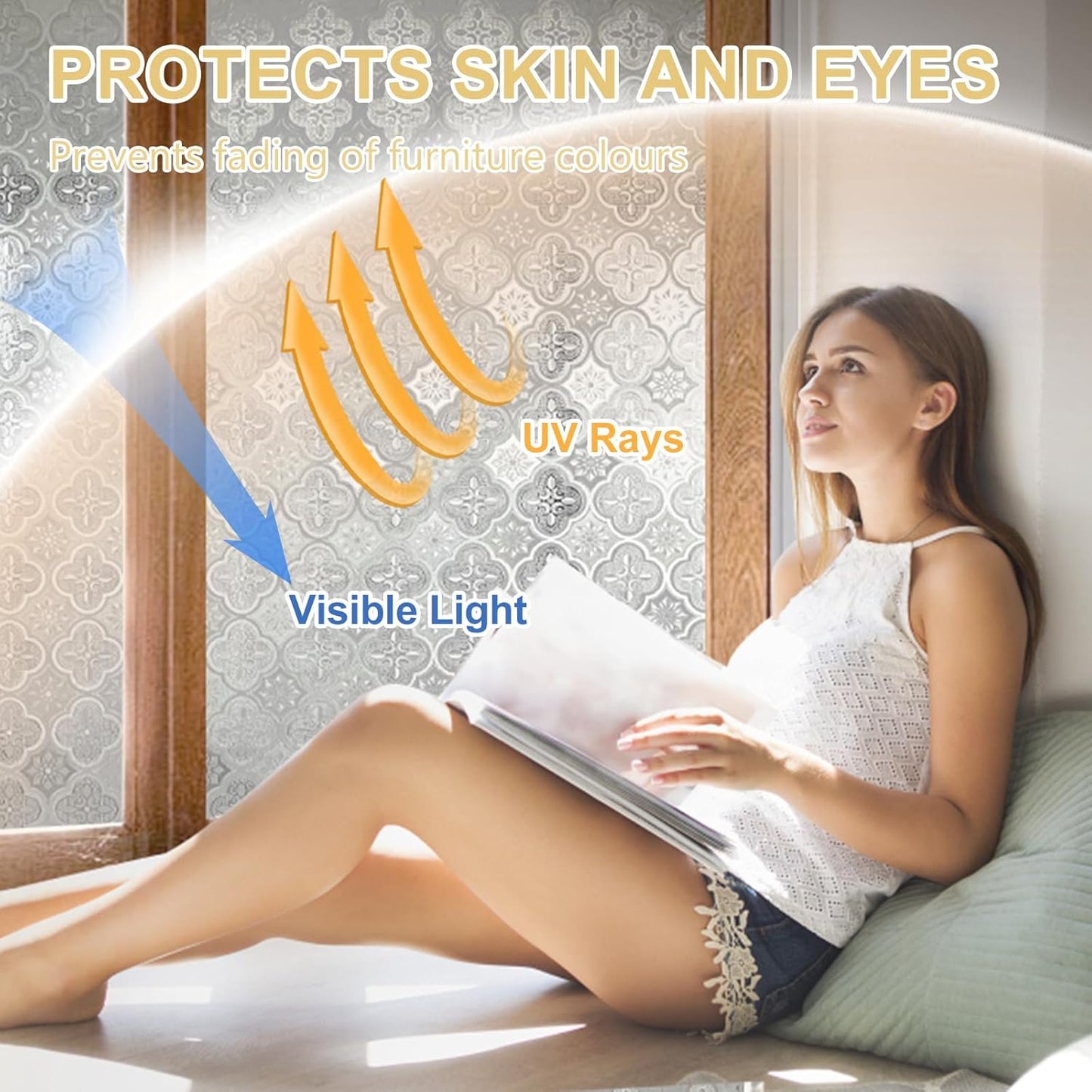 Window Privacy Film Decorative for Front Door, Bathroom Static Cling Stained Glass Sticker Opaque Heat Control UV Blocking Non-Adhesive for Home Windows 35.4 X 78.7 inches