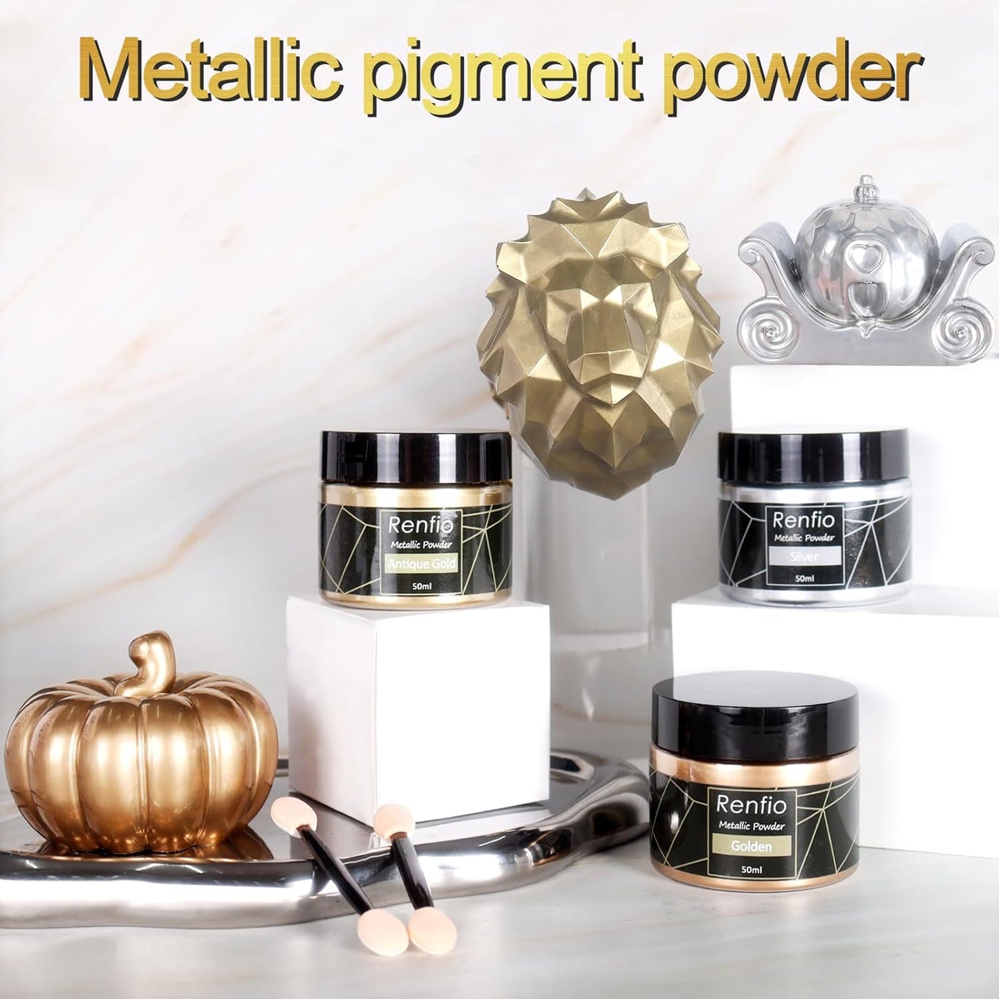 Renfio Metallic Pigment Powder,Gold Mica Powder for Resin,50ml Antique Gold Resin Color Pigment for Kintsugi,Polymer Clay,Crafts,Slime,Candle,Nail,Paint,Fabric,Festival,Decoration