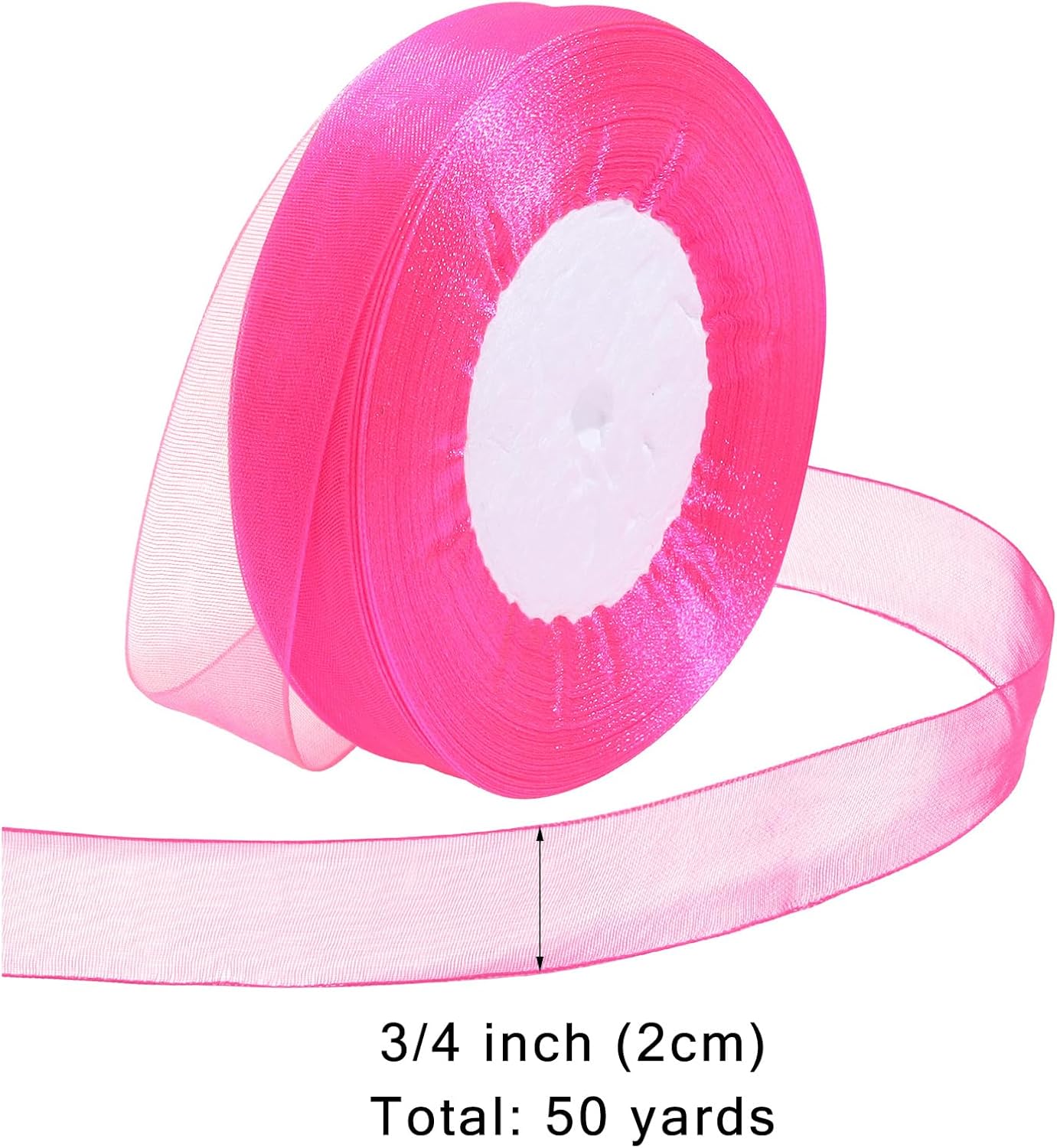 Ribbon for Gift Wrapping 3/4 inch Hot Pink Sheer Organza Ribbon for Flower Bouquet Tulle Thin Chiffon Ribbons for Wedding Invitations Christmas Halloween Presents Decorations Crafts 50 Yards