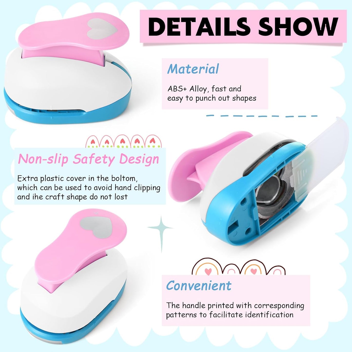 CHENGU 16 Pcs Craft Holes Punch Paper Punchers Scrapbook Punches with Craft Sticker Paper, Round, Star, Square, Heart, Flower, Wave Circle Shape(2 Inch,Multiple Styles)