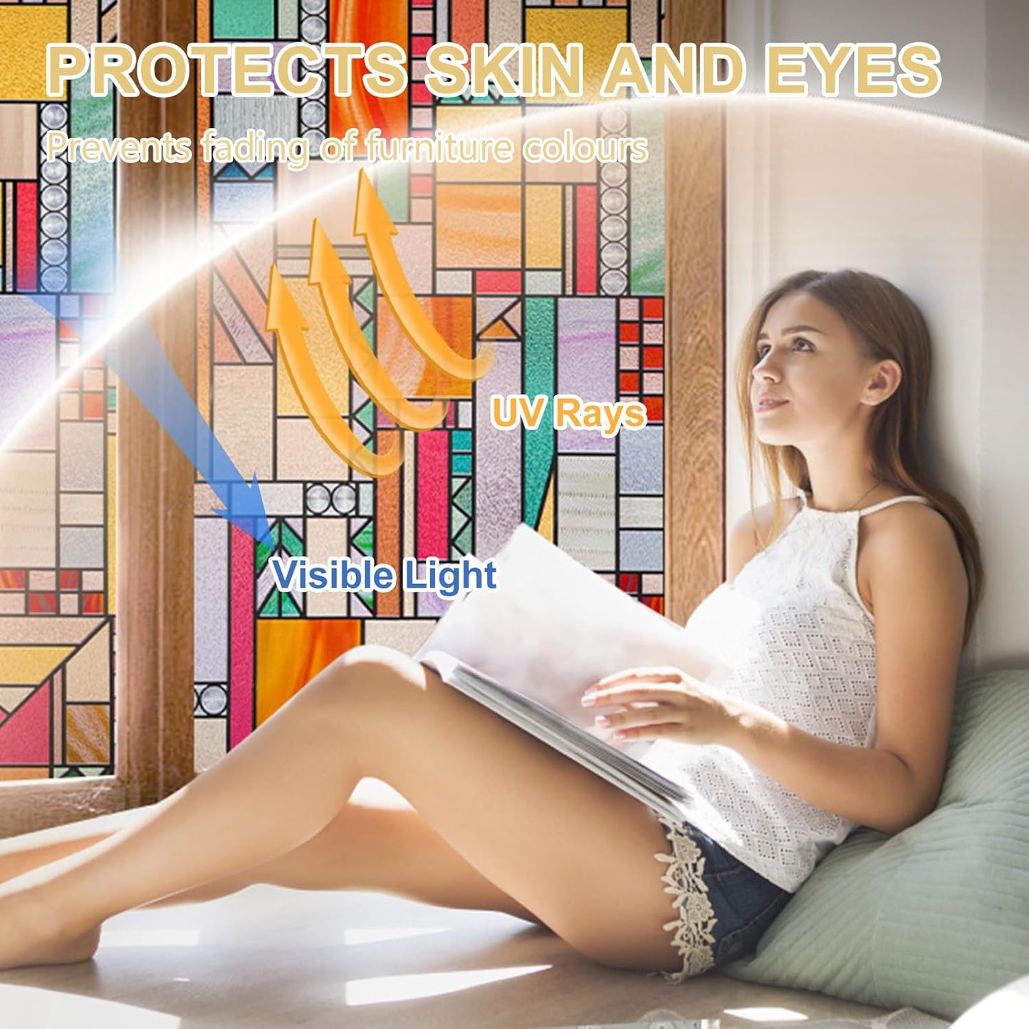 3D Stained Glass Window Privacy Film, Heat Control UV Blocking Static Cling Decorative Window Film for Bathroom,Front Door,Home Non Adhesive,35.4 x 78.7 inches Autumn Reverie