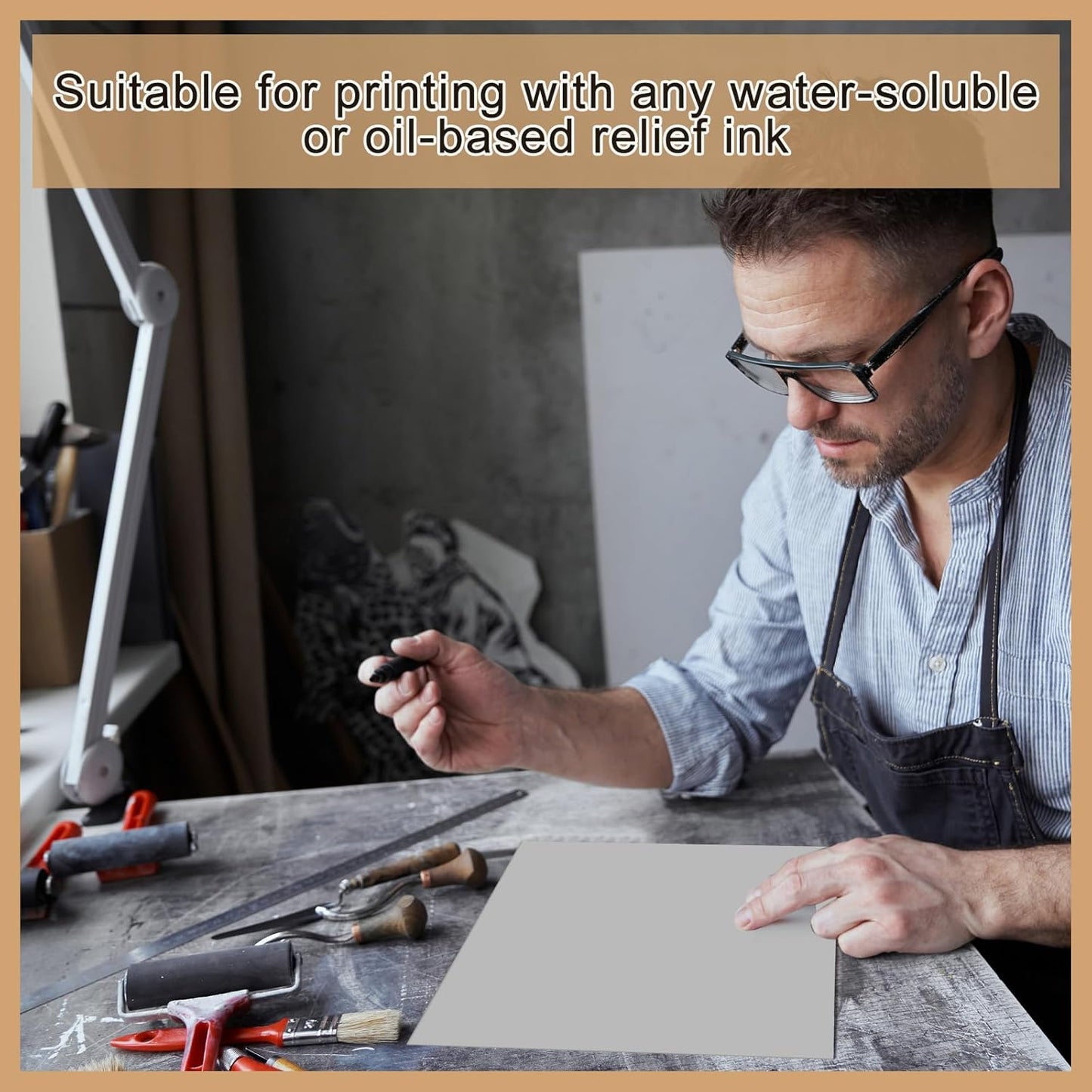 Yeaqee 8 Pcs Linoleum Block Rubber Carving Block Soft Linocut Blocks Large Linoleum Sheet Unmounted Lino Plates for Engraving Art Project Printmaking Artist Studio Supplies (6 x 6 Inch,Gray)